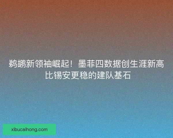 鹈鹕新领袖崛起！墨菲四数据创生涯新高 比锡安更稳的建队基石